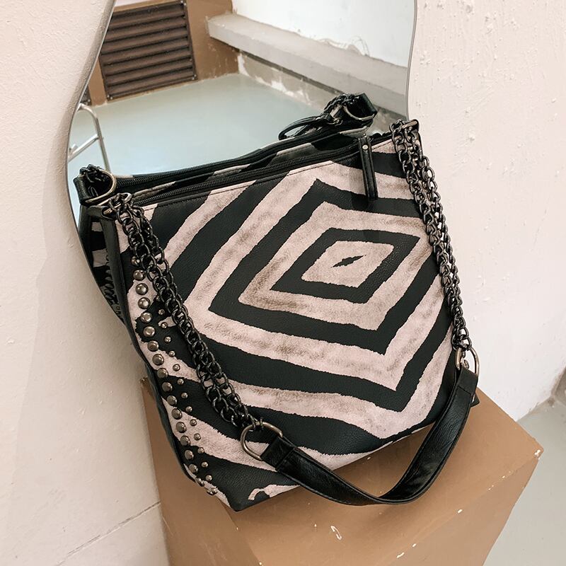 ゼブラ柄レディース大容量バッグレディース2020秋冬新流行チェーンショルダーバッグネットレッドバケットバッグ Tiancai_Wing_Bag9227779699