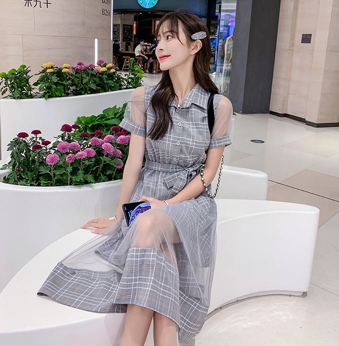 レビューで送料無料 韓国服 チェック柄シフォンワンピース ワンピース Www Cecop Gob Mx