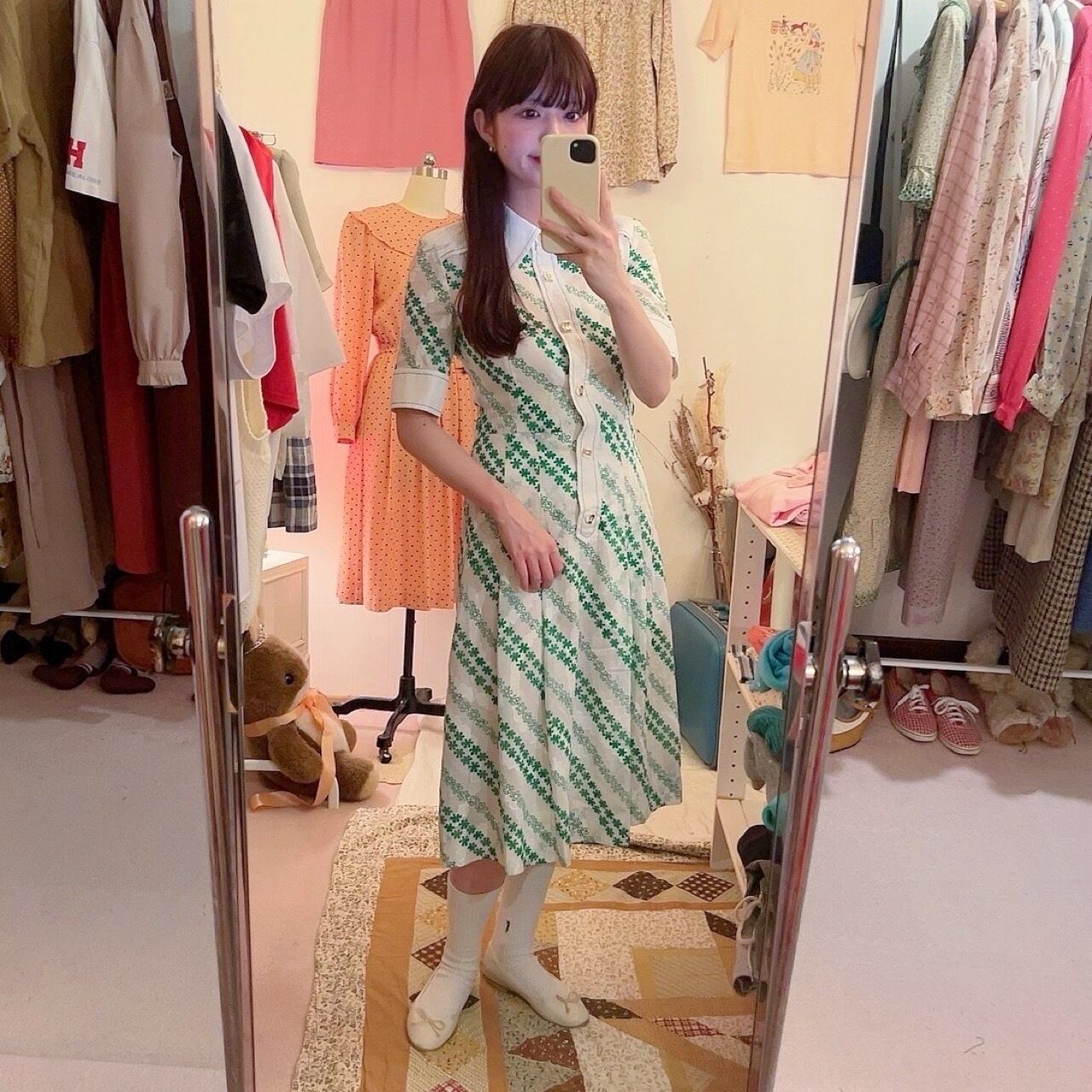 white green flower one-piece