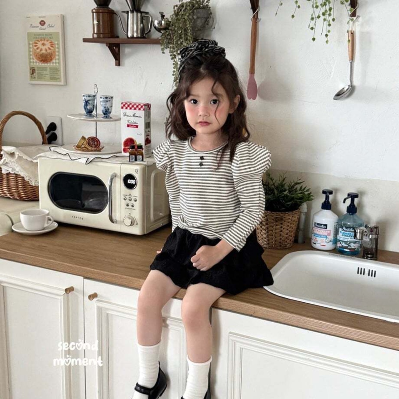 韓国子供服 / 26Autumn / 〖取寄〗second moment / パフストライプTシャツ / キッズ服 / 女子服 *XS~JL*