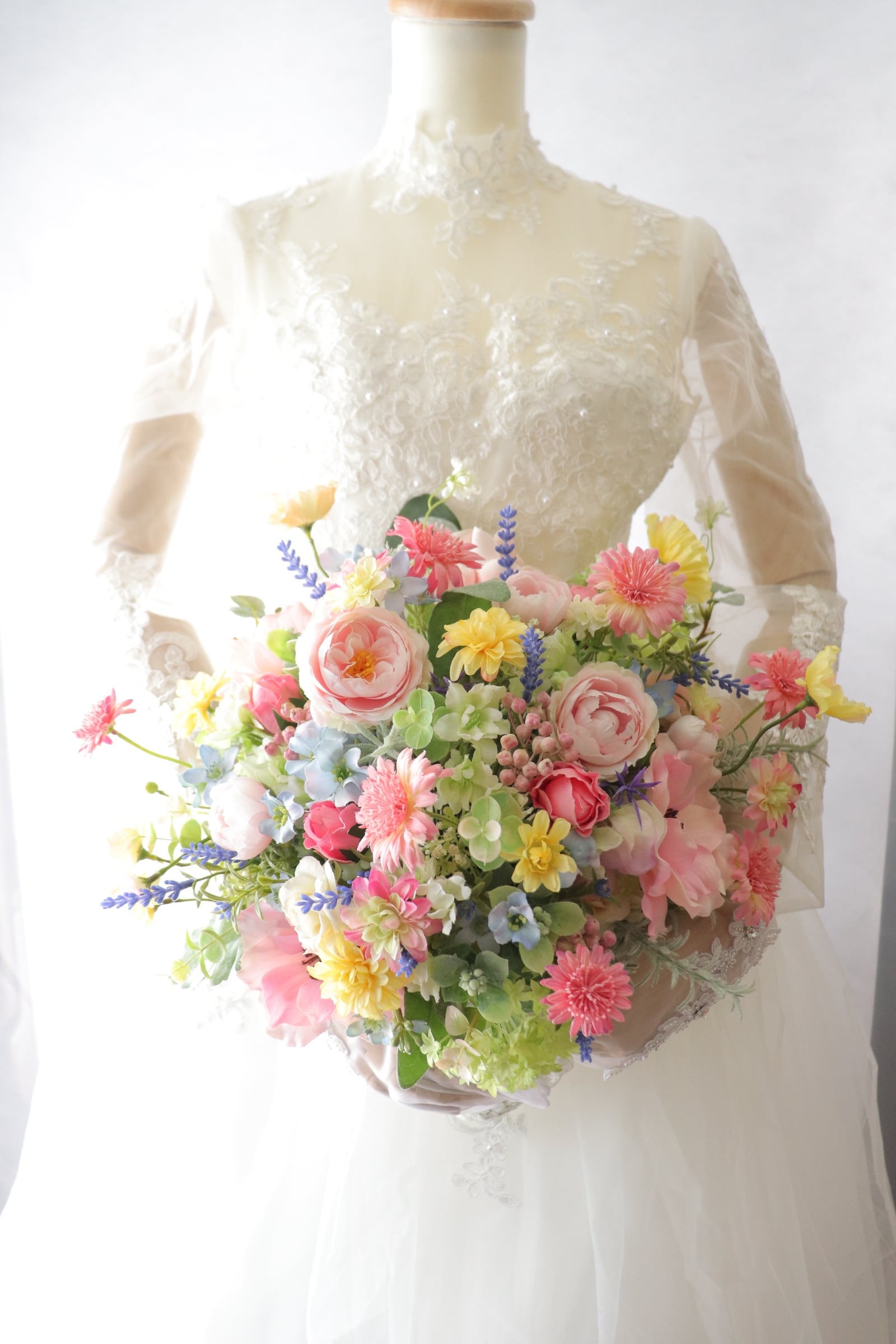 展示品 アネモネブーケ ナチュラル ウェディンブーケ 造花 結婚式 造花ブーケラスティックウェディング