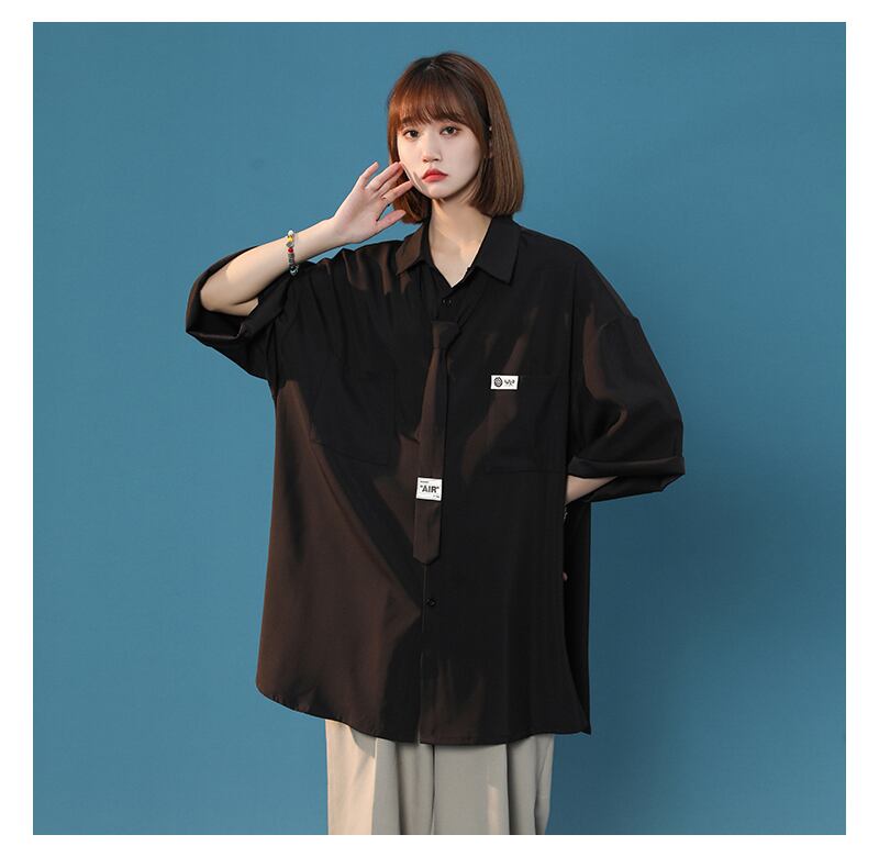 ネクタイ付き Bigシャツ ダボっと オーバーサイズ シャツ 華奢見え ドロップショルダー メンズライク カジュアル 韓国っぽ ストリート Lamitte Deco トレンド 韓国ファッション ショップ Base店 ネクタイ付き Bigシャツ ダボっと オーバーサイズ シャツ 華奢見え ドロップショルダー メンズライク カジュアル 韓国っぽ ストリート Lamitte Deco トレンド 韓国ファッション ショップ Base店