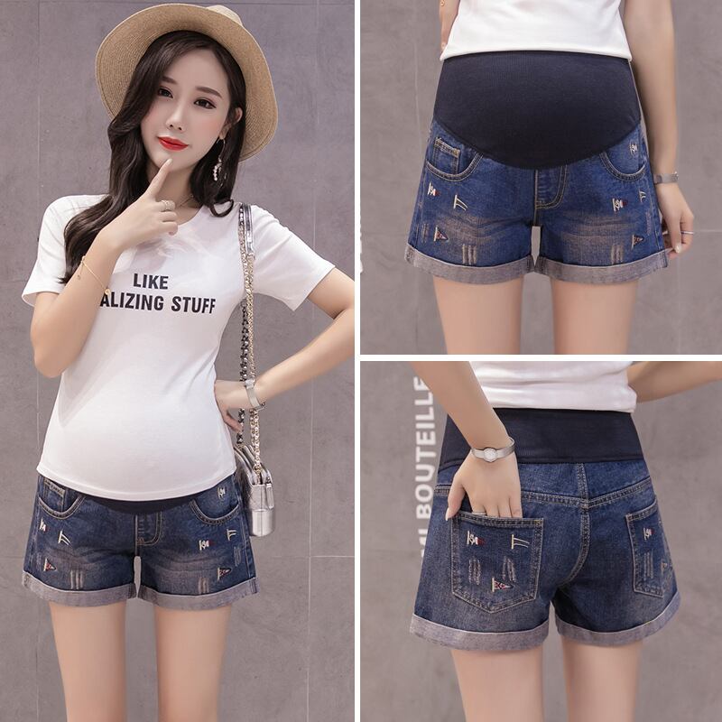 【新作】【送料無料】 マタニティウェア2019サマーファッションデニム妊娠中のベリーリフトショーツワイルド刺繍ハイウエスト妊娠中のデニムショーツ-アリババ ハイウェスト 夏物 ブルマー expec247424328861