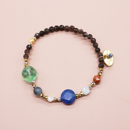 【Deep Sea Party】アクアマリン×ブラックアクアマリン×グリーンフローライト×シルバーオブシディアン ブレスレット