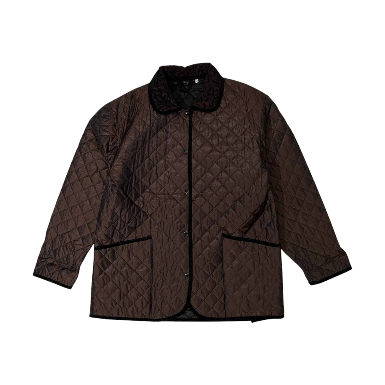 激レア / イタリア製 ポーシャル Poushal ワールド社 襟花柄 玉虫風カラー キルティングジャケット 46 /ブラウン系