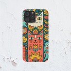 受注生産 iPhoneケース 猫顔と花のサイケフォーク｜猫モチーフ PSYF014A