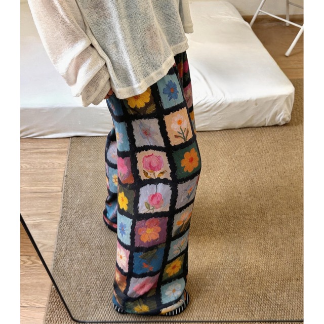 oil painting flower museum relax pants  e2047