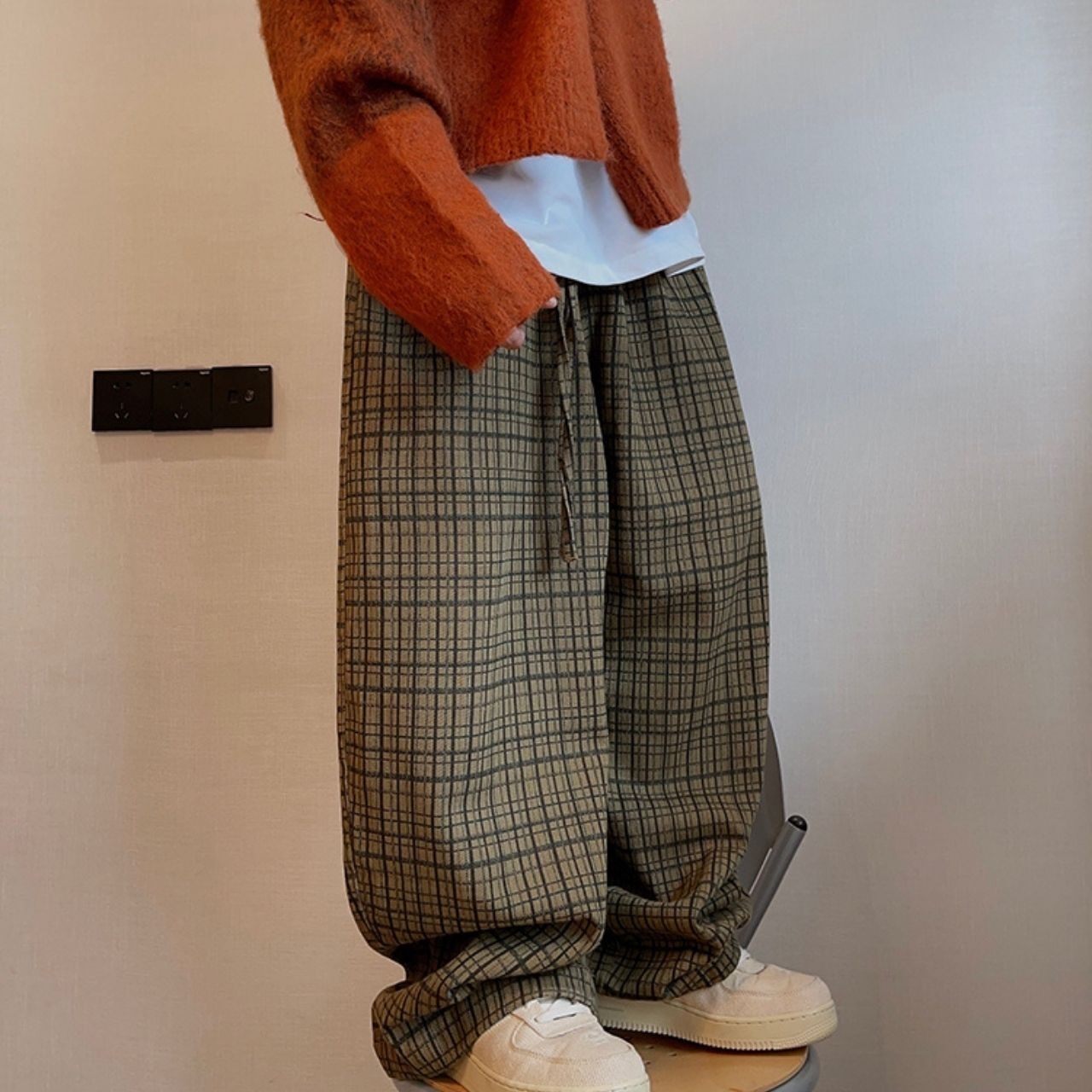 ツイルキャンバスチェックプリントパンツ　1157