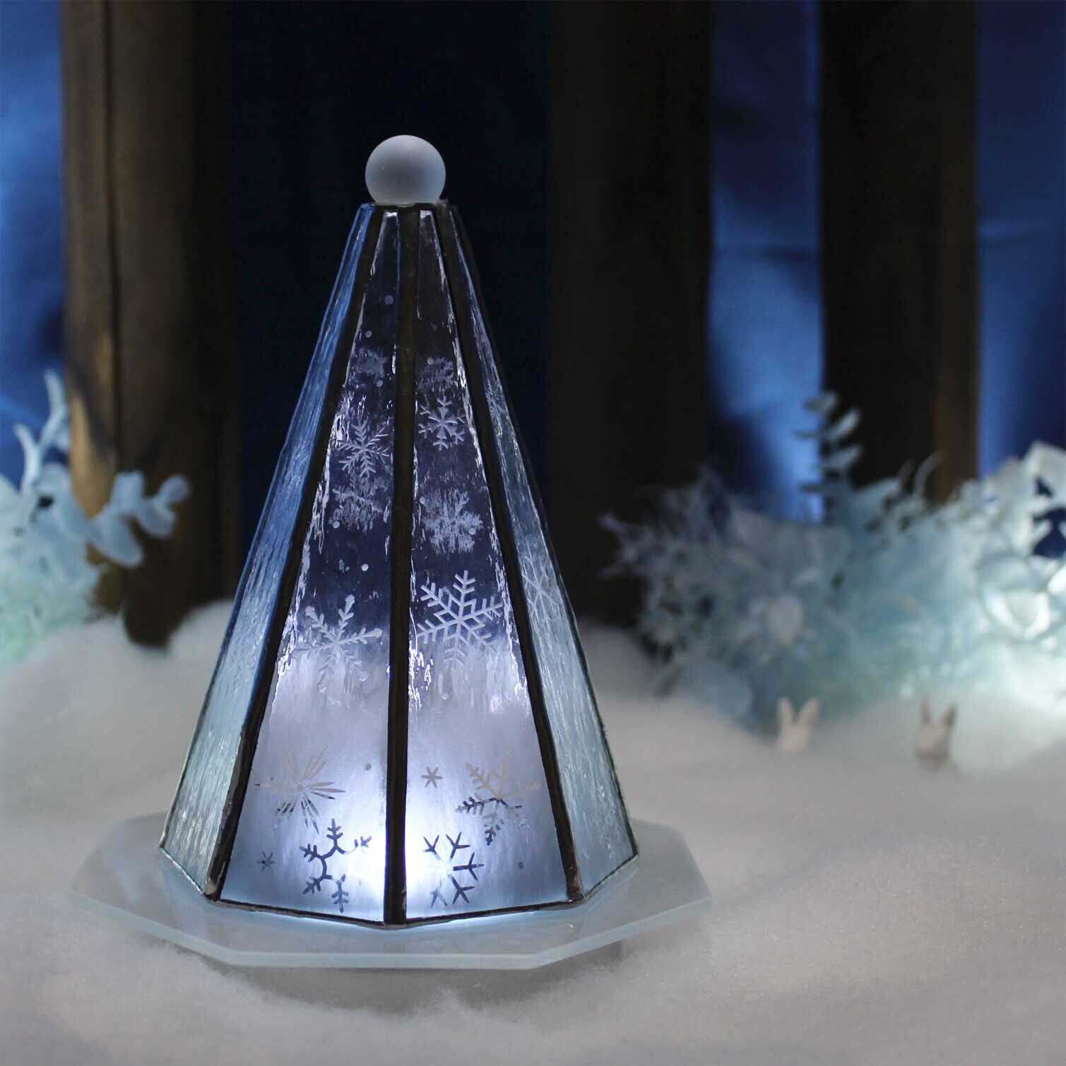 63％以上節約 アトリエキース 小さなもみの木ランプ Blue Collection LEDライト付 ステンドグラスミニランプ 高さ12cm 