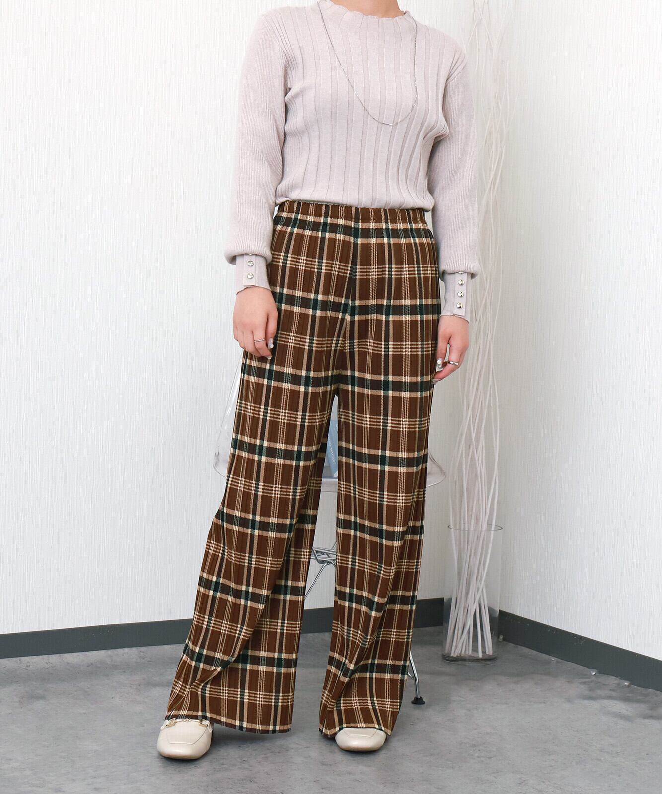 チェック柄 ドット柄 BOXプリーツパンツ