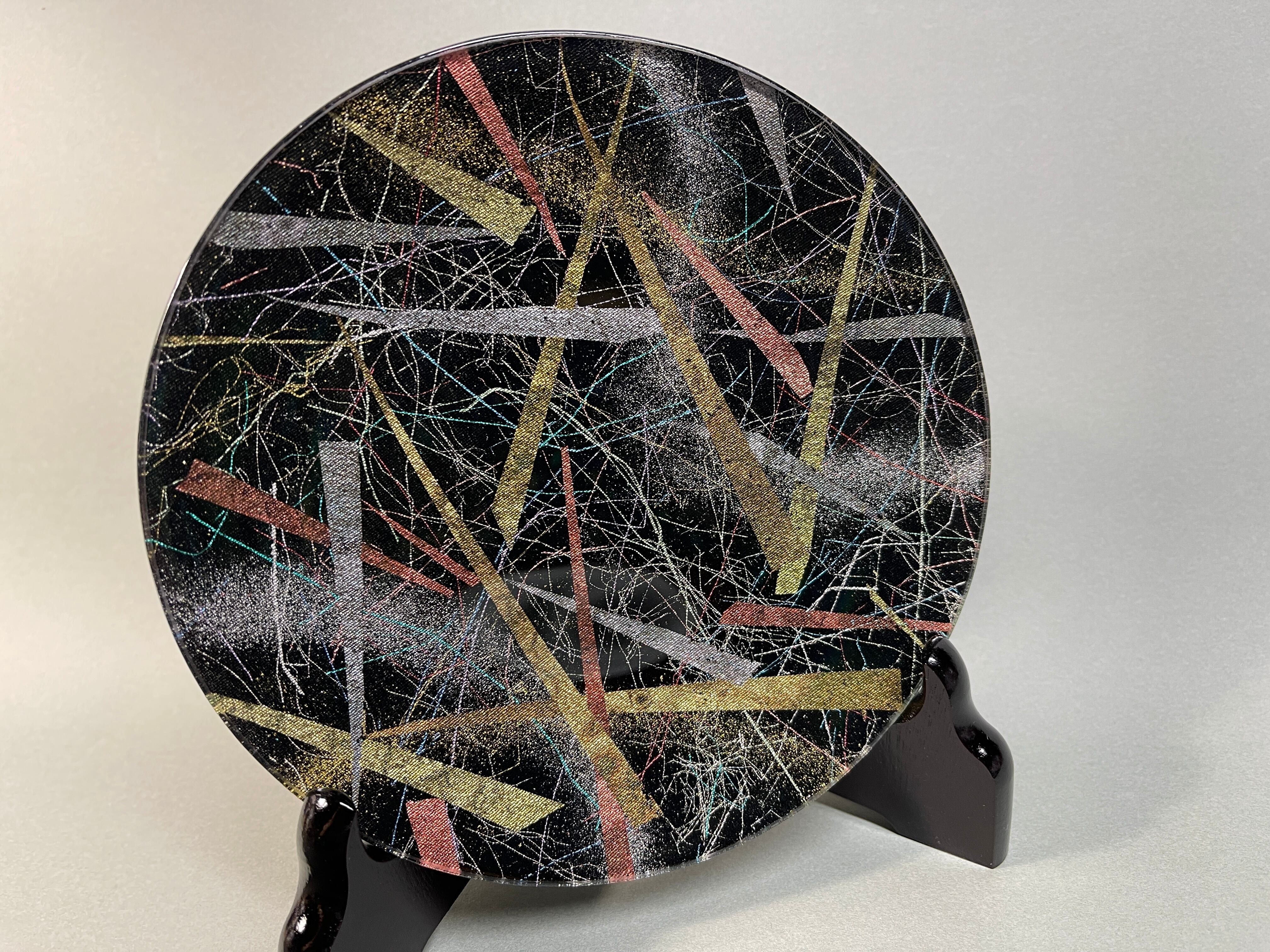 金彩友禅ガラスの器 変わり焼き箔 15cm丸皿 | 金彩工芸 山田