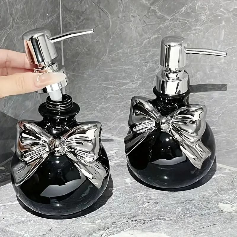 ソープディスペンサー 韓国雑貨風 リボン りぼん セラミック製