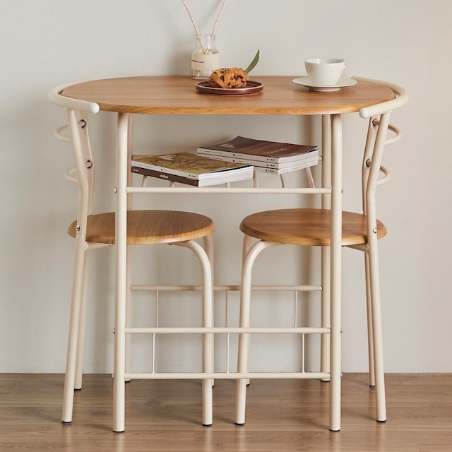 dining table + 2chair set 3colors / ダーニングテーブル チェア セット テーブル ウッド シェルフ ホームカフェ 椅子 ペア 棚 北欧 韓国 インテリア 家具
