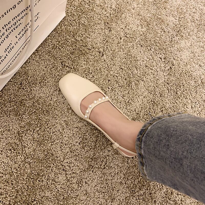 サンダルサマースタイルパールベルト スタンダードヒール レトロ 靴 シューズ 夏物 ハーネス 真珠 スクウェア 部族の婦人靴77609952095