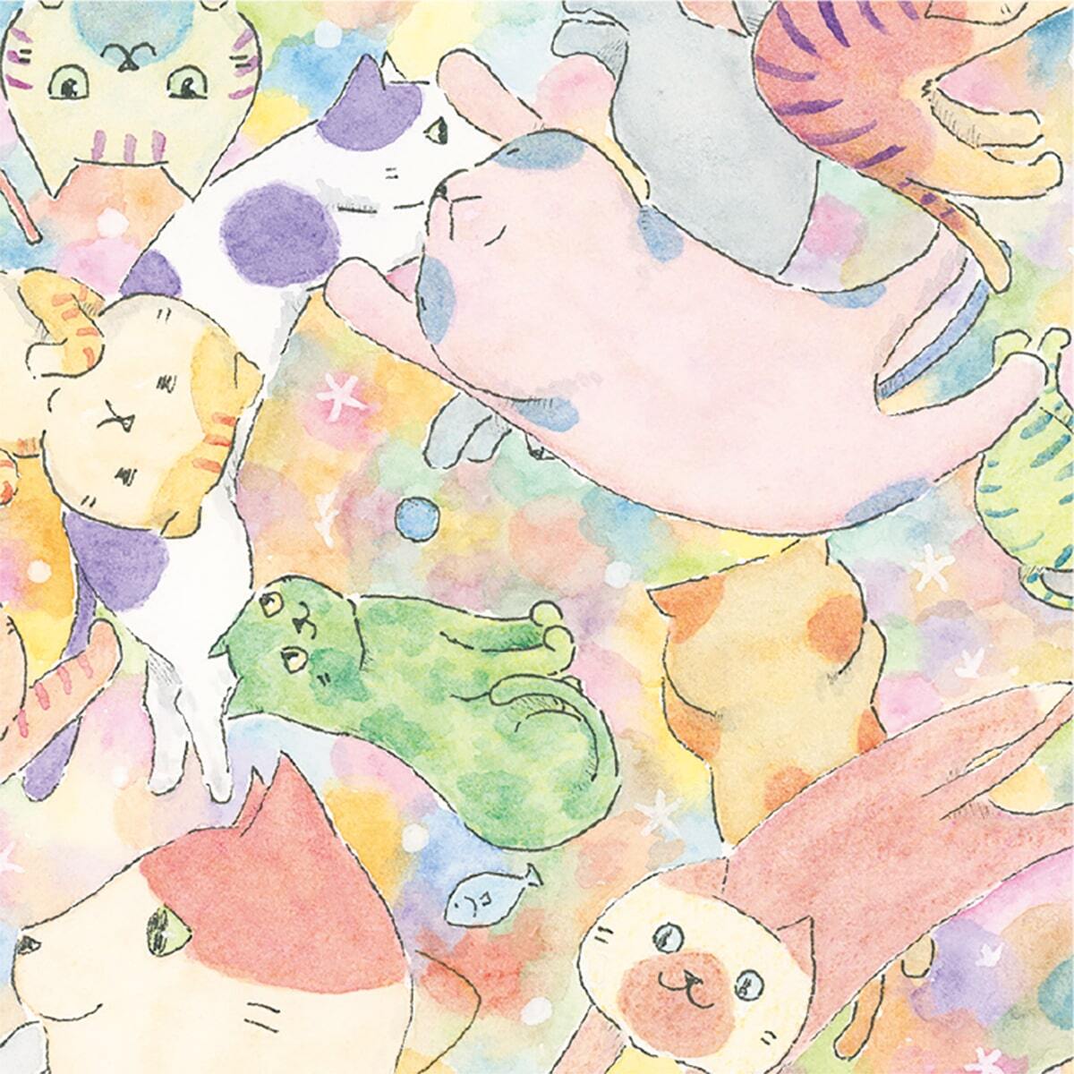 ポストカード 猫いっぱい / グッズ 部屋 水彩 イラスト 猫 絵本風