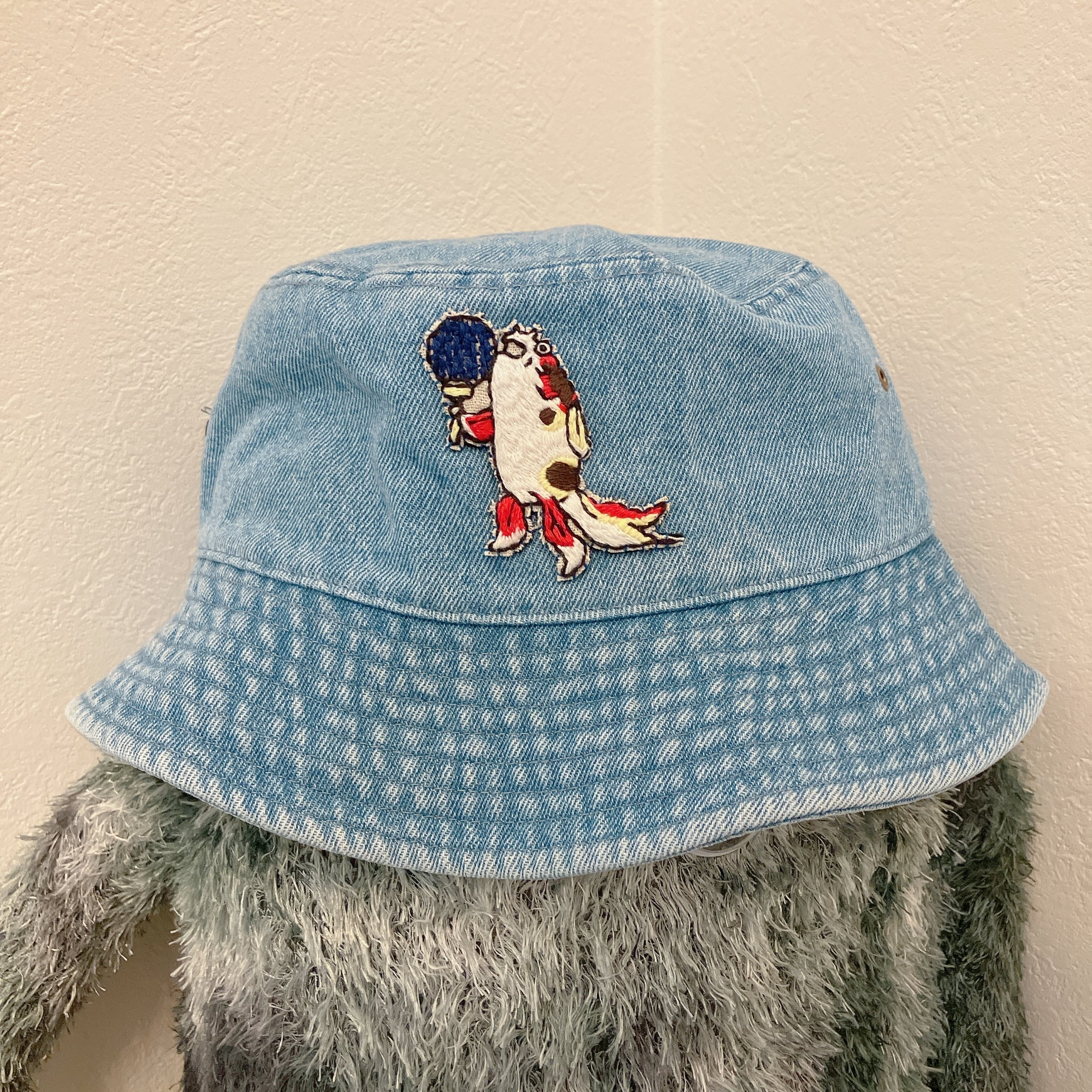 化けハ 手刺繍 金魚づくしぼんぼん 歌川国芳 浮世絵 デニム 戯画