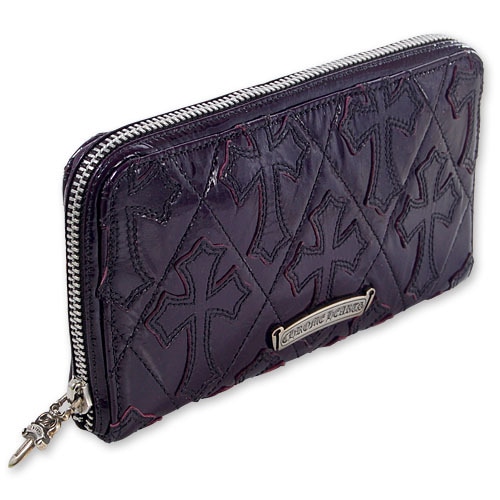 【CHROME HEARTS　クロムハーツ　Wallet　ウォレット　財布　レザー】REC Fジップウォレット/パープルパテントレザーセメタリークロスキルト/#2【送料無料】