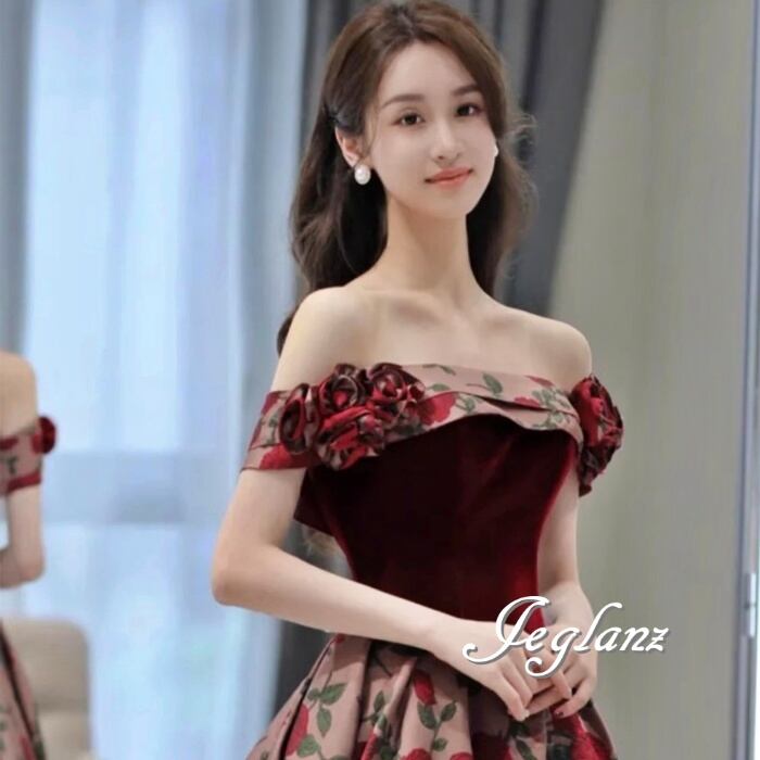 優雅 ウエディング カラードレス オフショルダー 立体フラワー 優雅 ウエディング カラードレス オフショルダー 立体フラワー