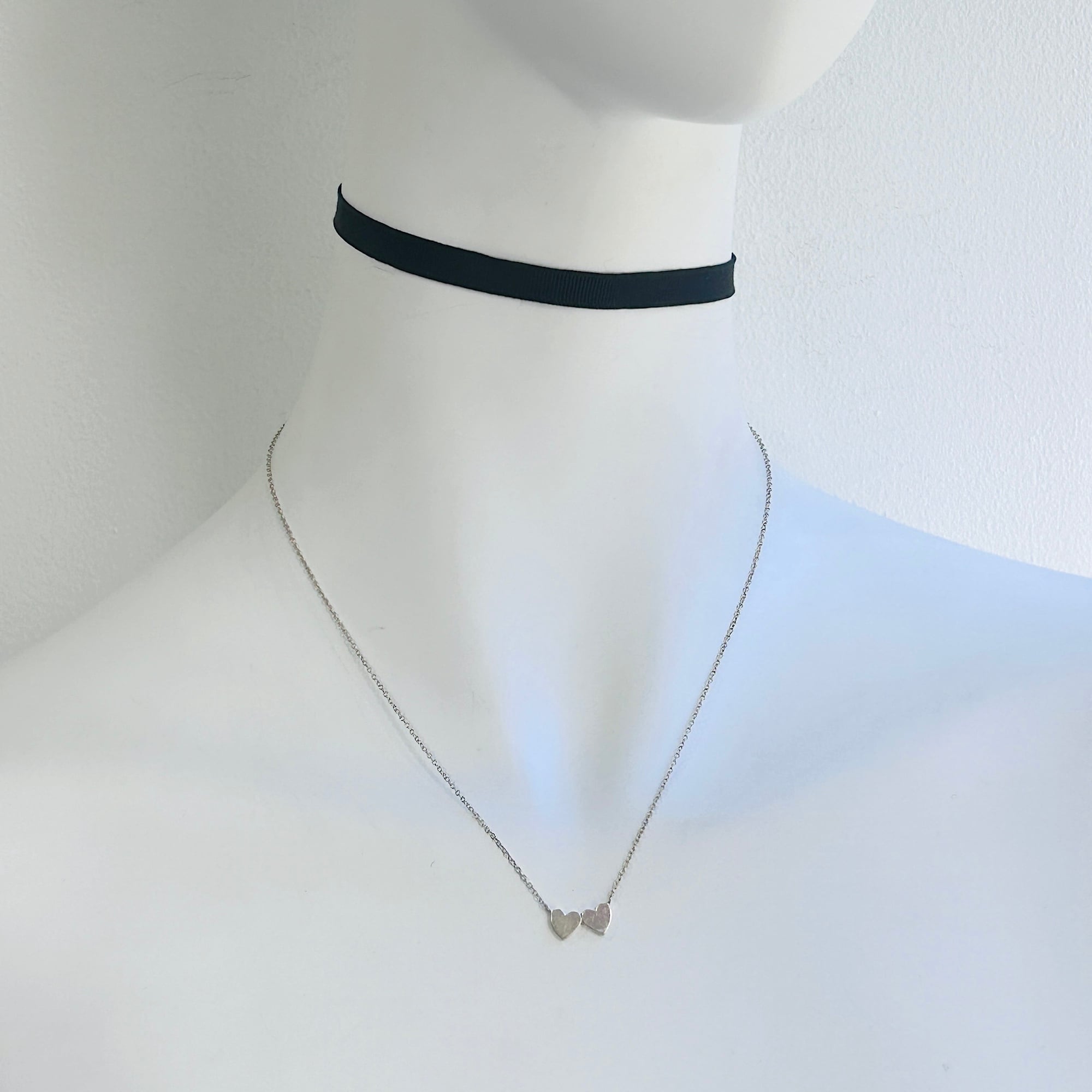 シルバー925 ミニダブルハートネックレス（41 / 46cm） | Milo
