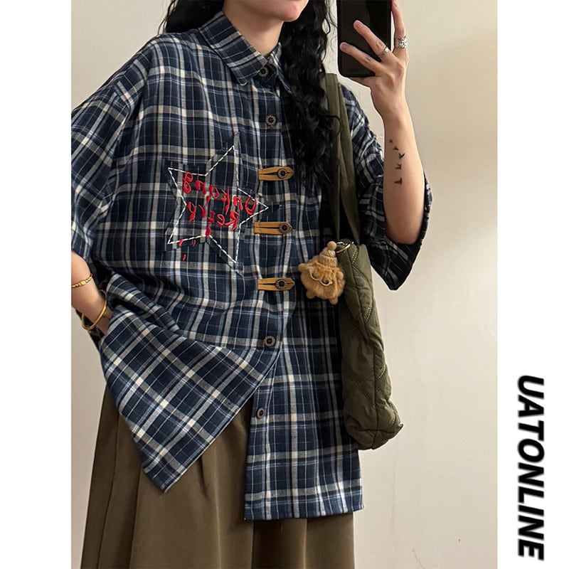 ♥チャイナボタンチェック柄シャツ！【UATONLINEシリーズ】☆チャイナ