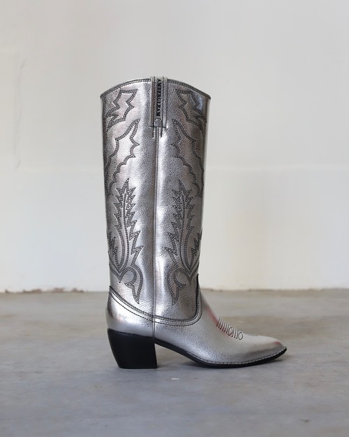 Embroidery Long Western Boots -Neo Silver/ロングウエスタンブーツ-ネオシルバー