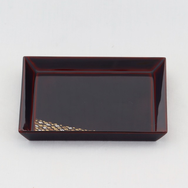 1517  輪島塗　銘々皿／角隅立形／溜塗／小華沈金／六枚組