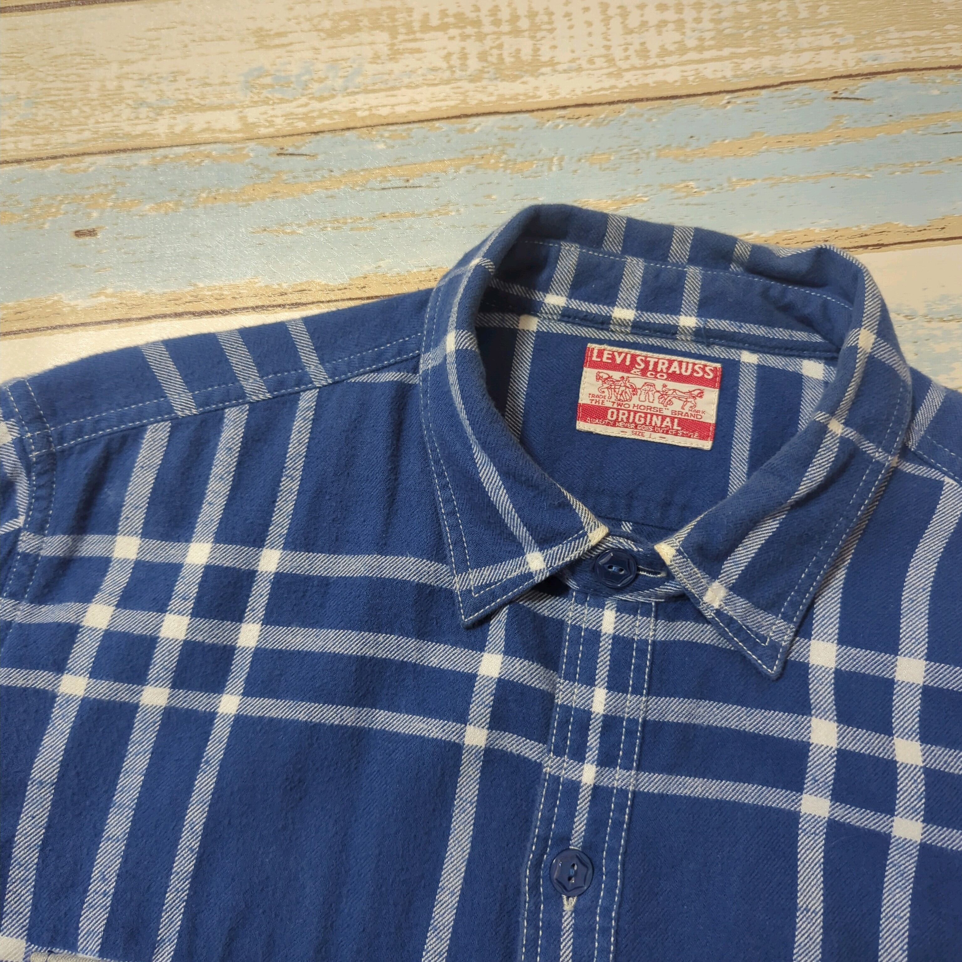 値下げ リーバイス Levi’s 山ポケ マチ チェック ネル フランネルシャツ Levi's リーバイス 青白チェックネルシャツ | Bikers Classic Rags