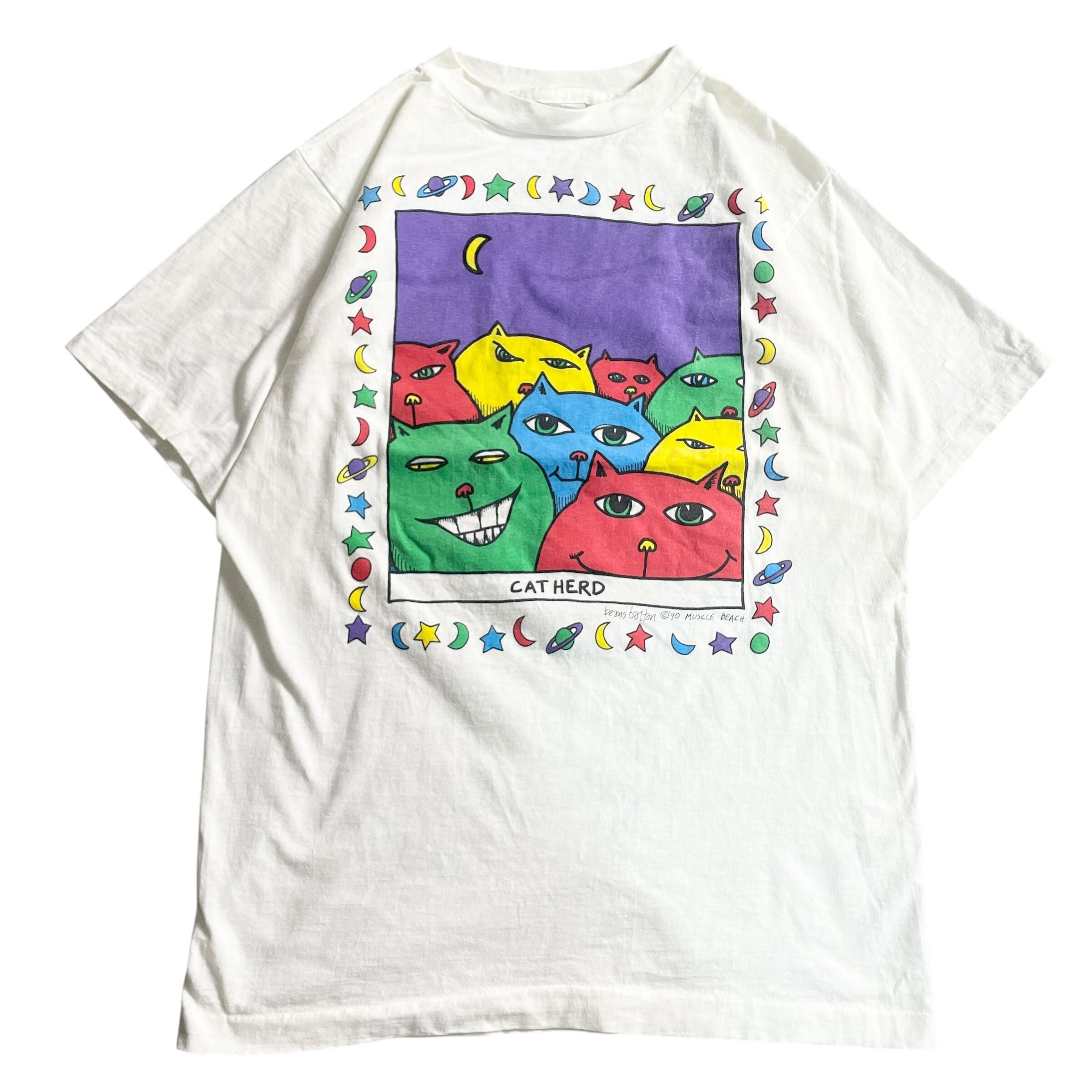 90s USA製 CAT HERD 猫 art vintage T-shirt