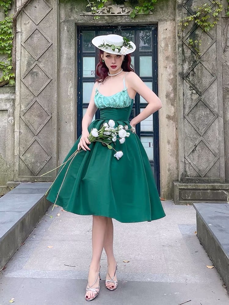 緑 ワンピース ドレス 花柄 フラワー ブラウス コルセット