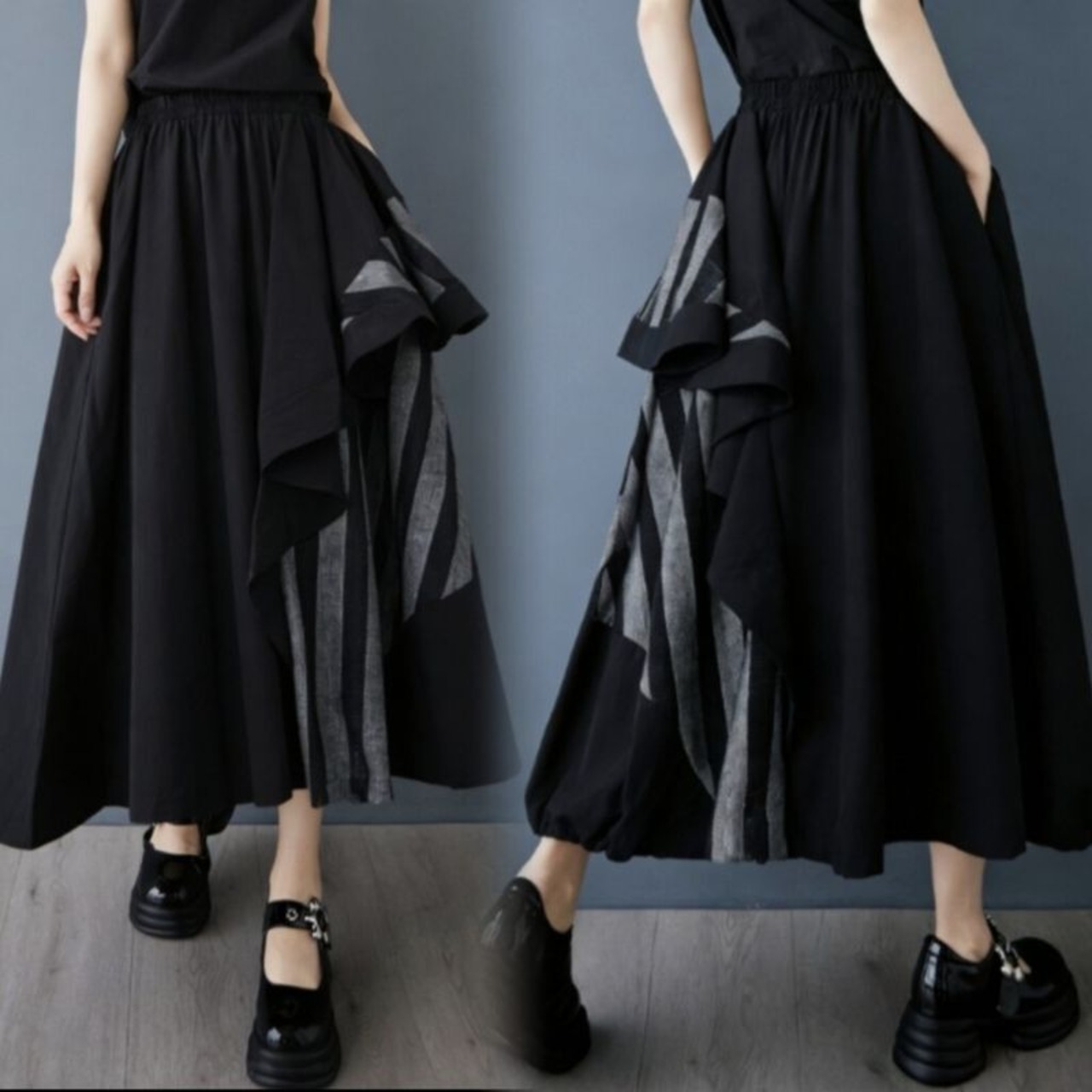 ドレープ ストライプ デザインスカート  00082