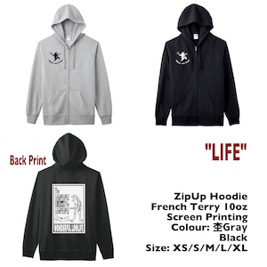 "LIFE" #21 ZipUp Hoodie 杢Gray / Black