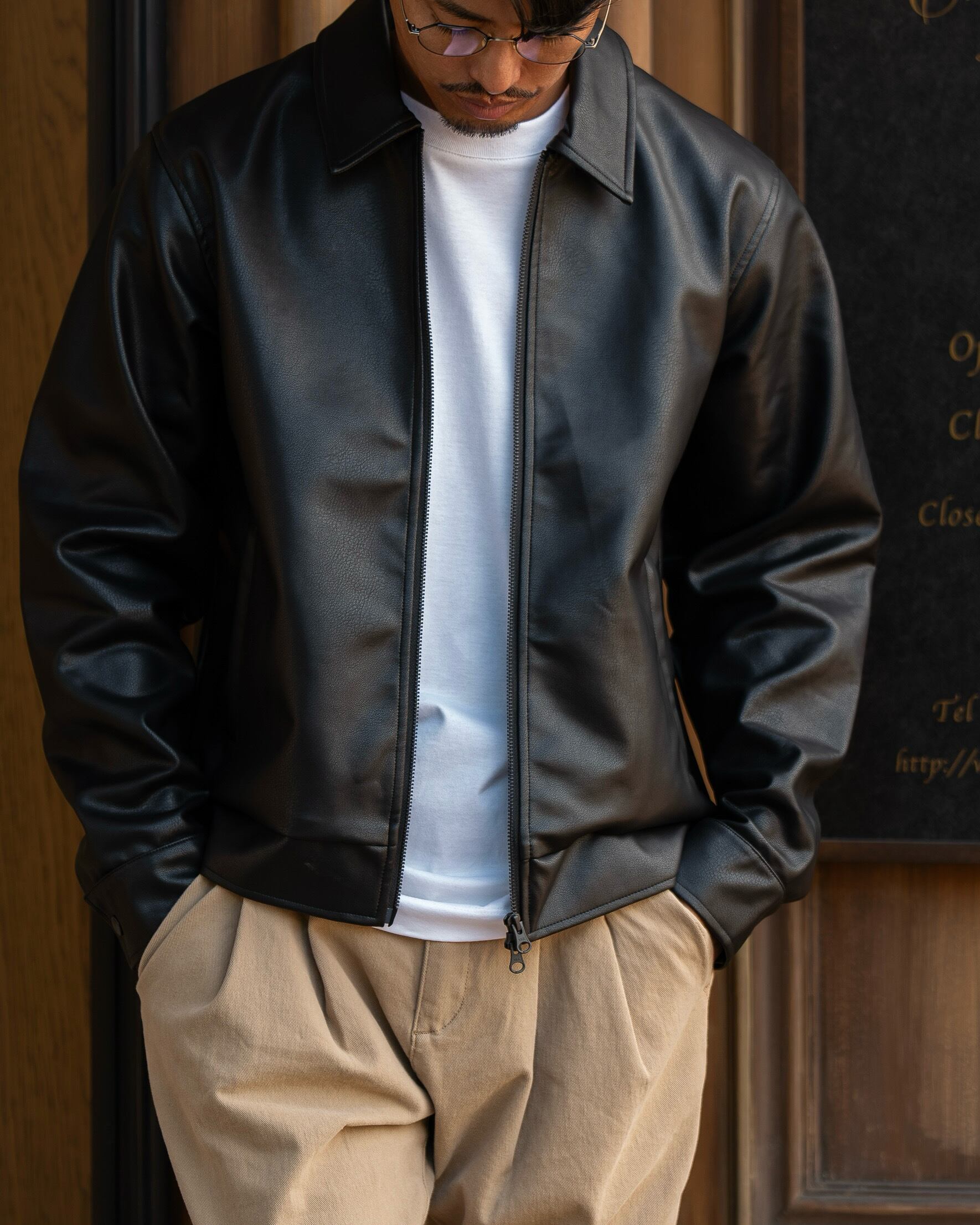 Synthetic Leather Zip Up Jacket［2465amy-3］レザージャケット