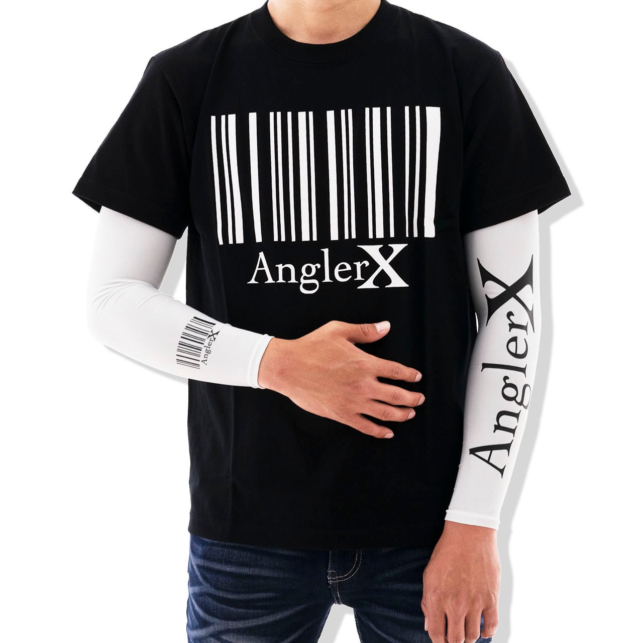 X Arm Cover – Brand Logo × Barcode (Polyester 90% / Spandex 10