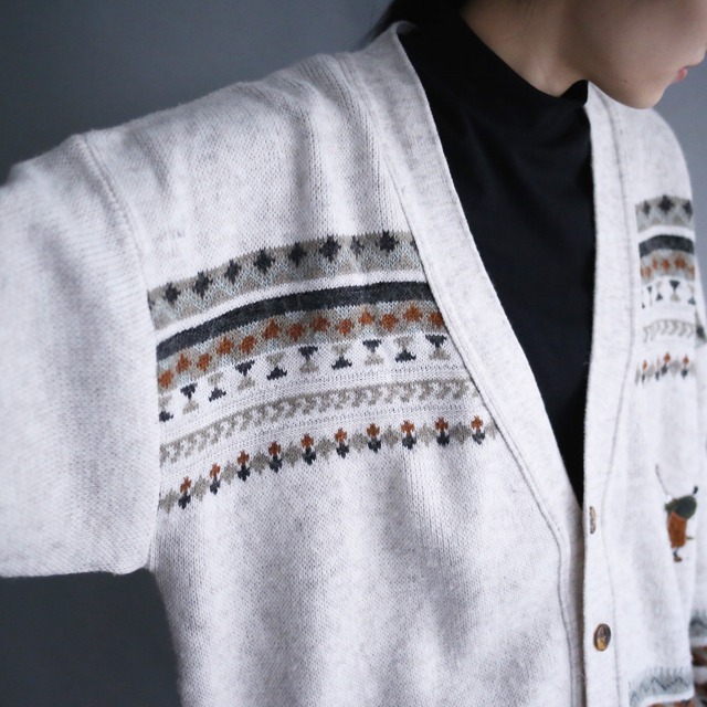 one point "和" motif human embroidery design geometry pattern loose silhouette 5b cardigan（made in italy）