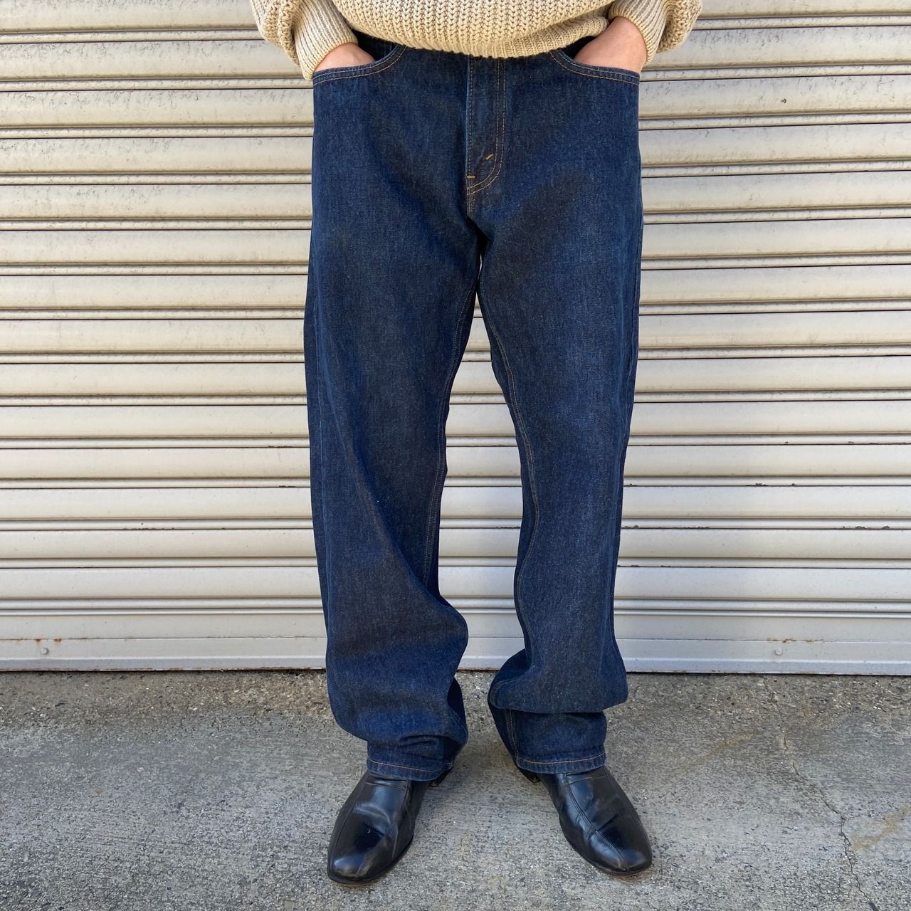 レア 90s USA製 Levi's 569 ワイドデニムパンツ 真紺 W32