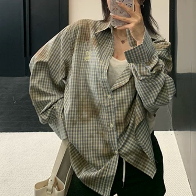 grunge-style color checkered pattern shirt　グランジカラーチェック柄シャツ　J2114