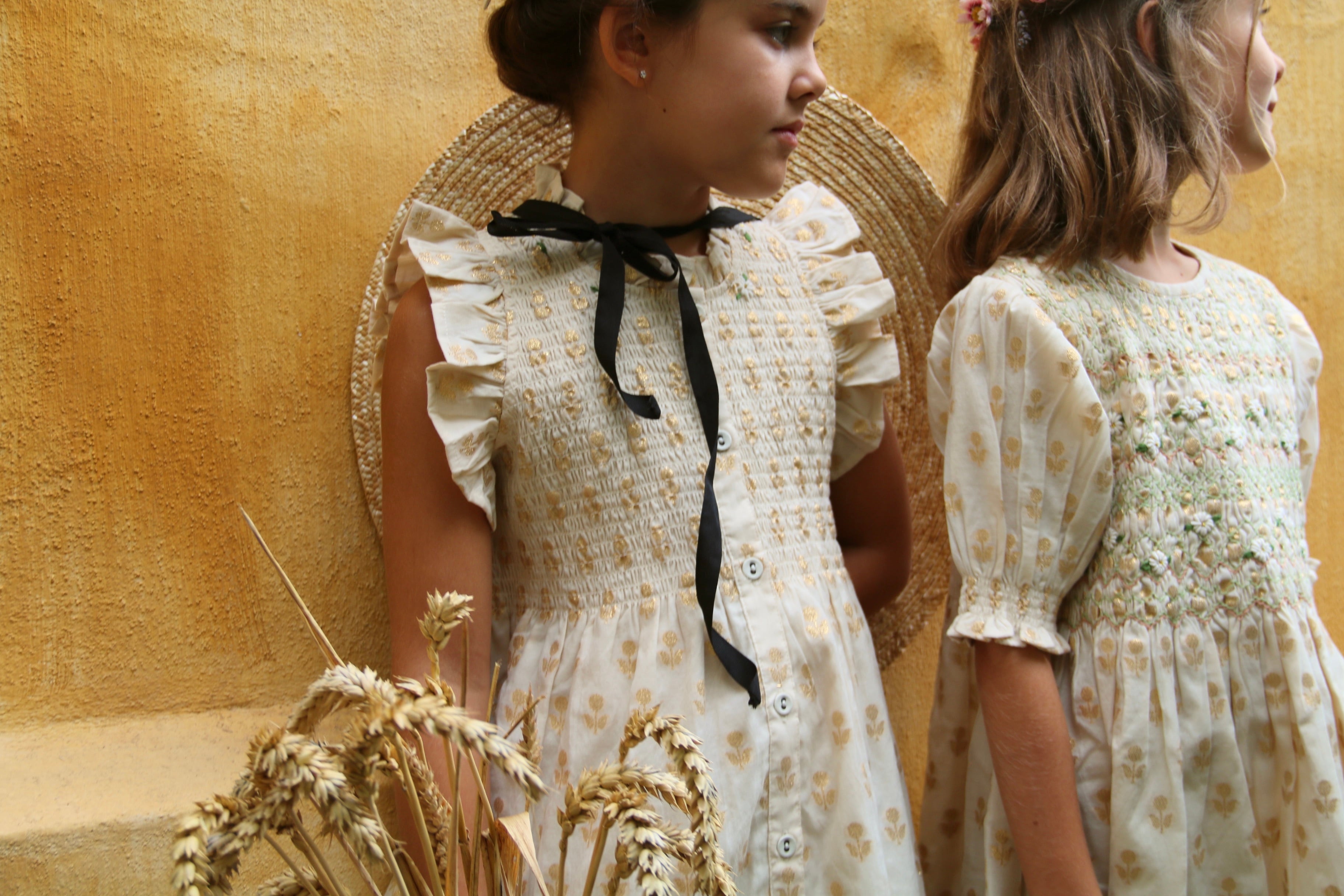 ワンピース BONJOUR DIARY Ibiza Dress 6y Ibiza Dress Flowers lurex ecru Chanderi 4y,6y / Bonjour