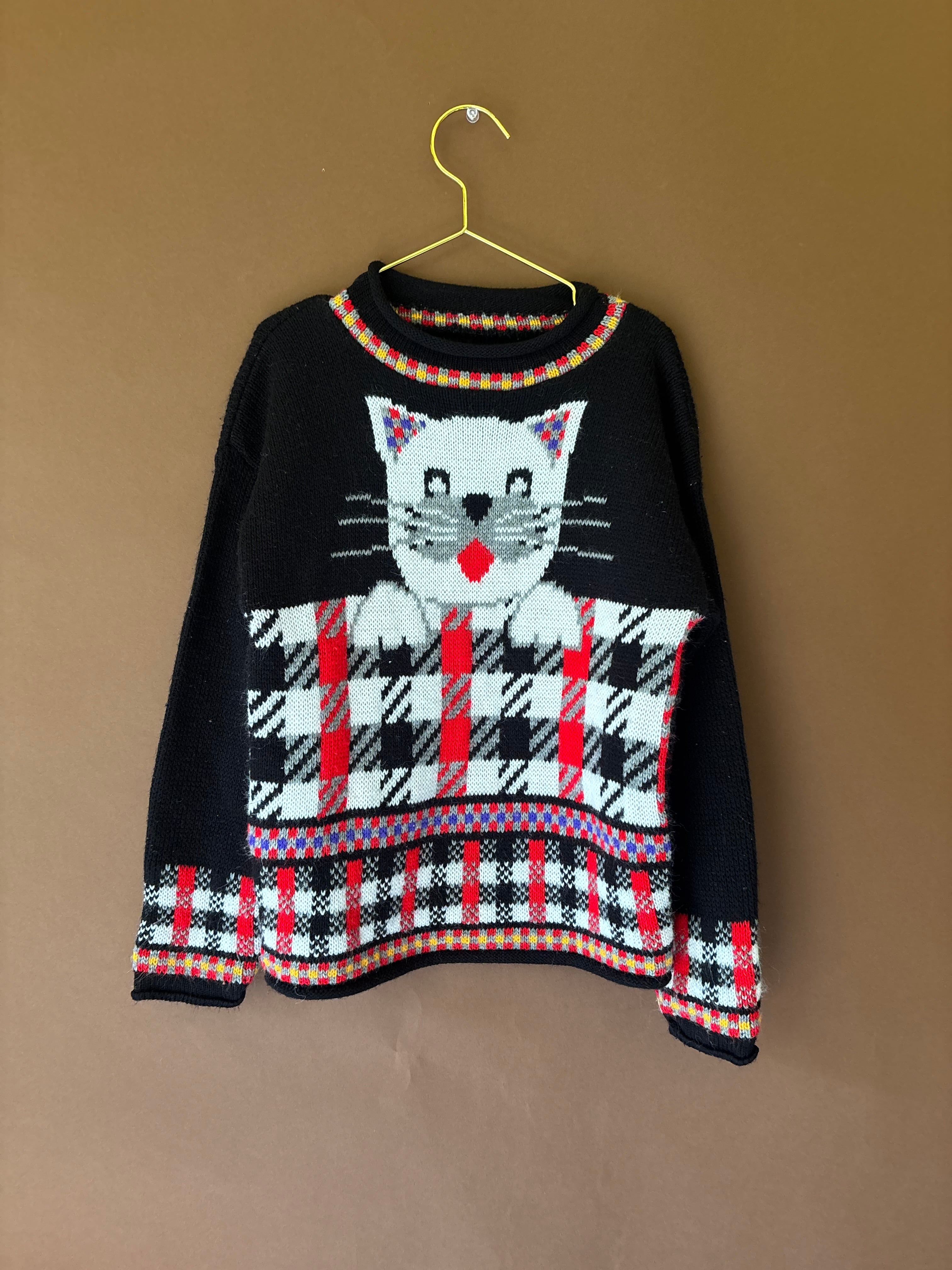 【KIDS vintage】 cat sweater. about 5-6y