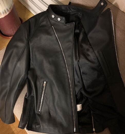 ZARA 羊革 ライダーズ L ラムスキン 艶消し羊革レザージャケット斜め