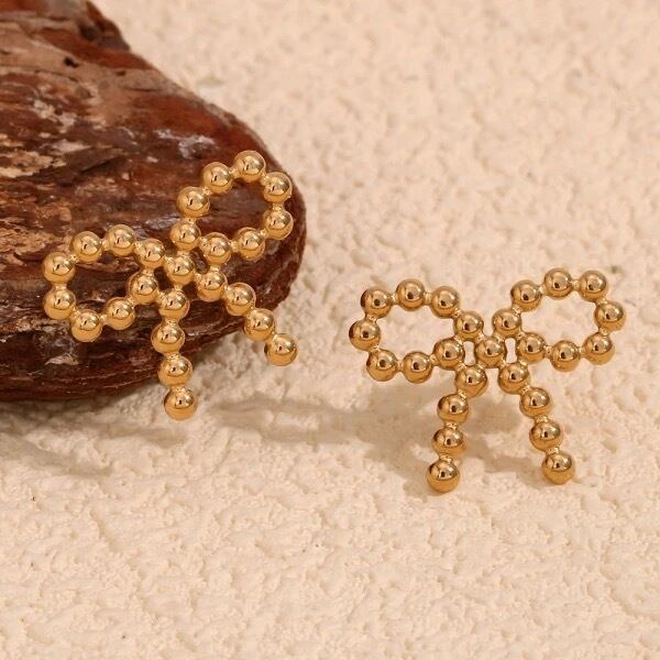 金アレ対応 リボンピアス(0868)