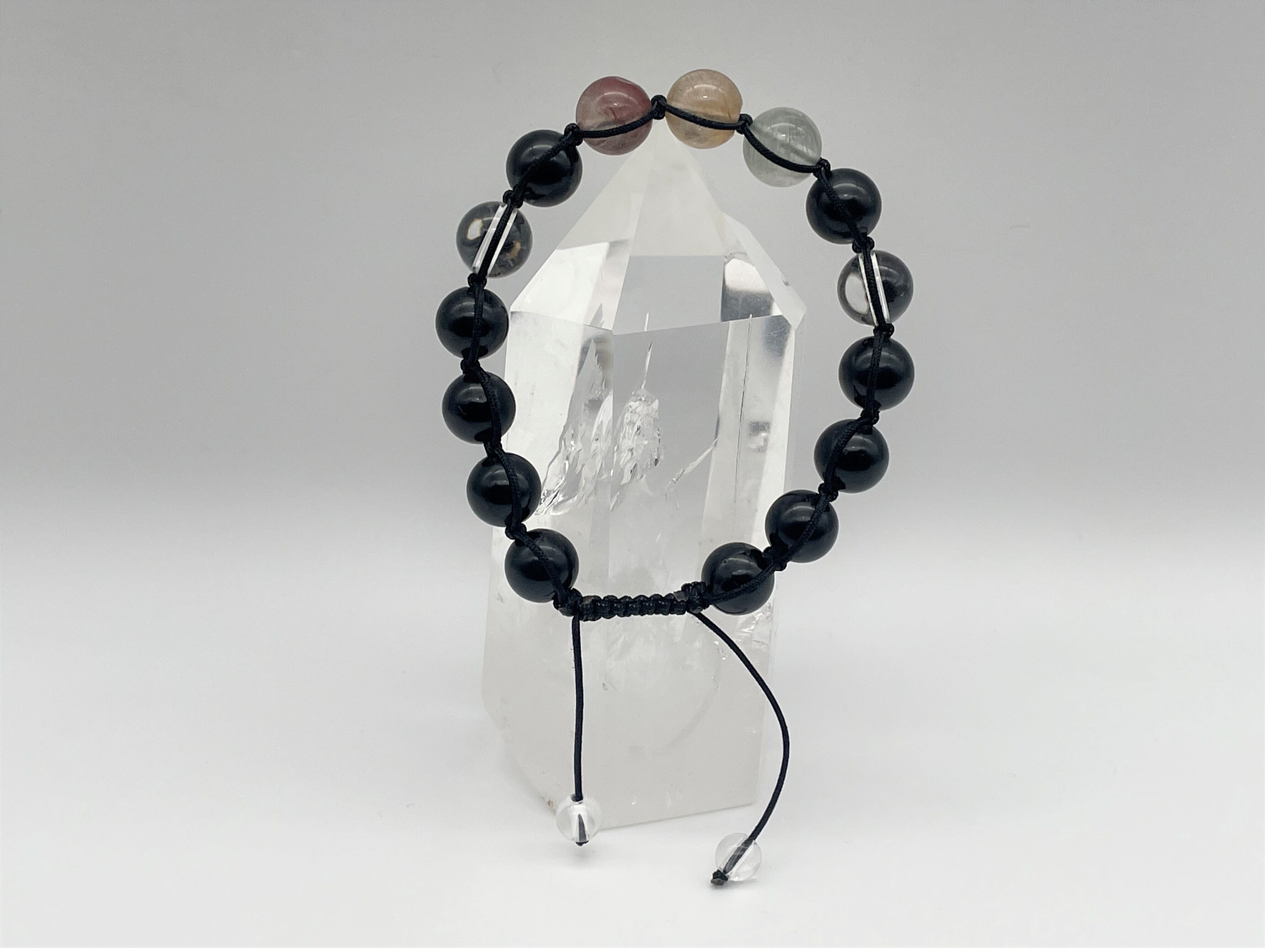 編みブレスレット（MIXルチル・ブラックトルマリン・水晶）