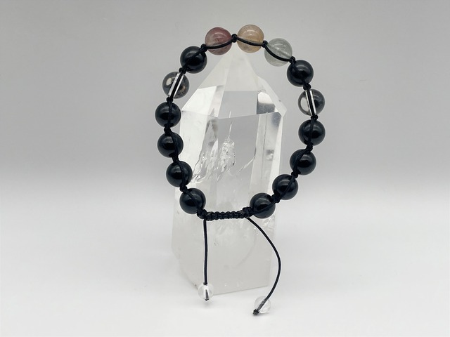 編みブレスレット（MIXルチル・ブラックトルマリン・水晶）