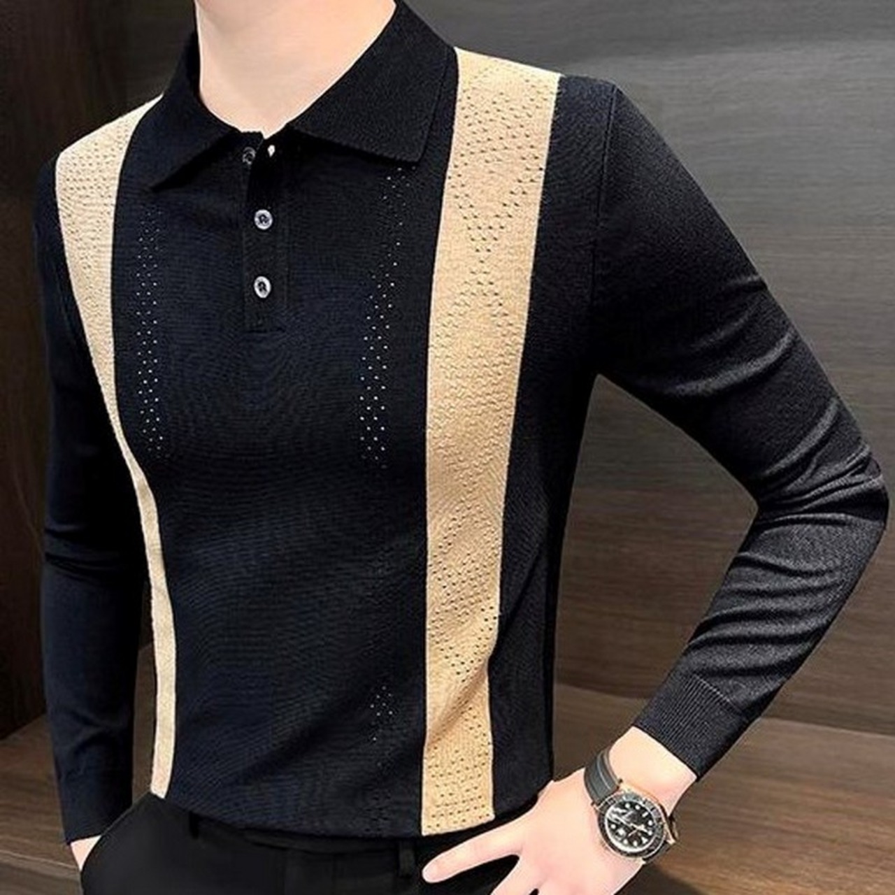 color block knit polo shirt 00339