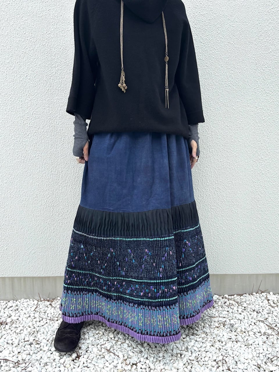 タイ モン族スカート 067 パープル系 ロング 裾ボリューム 贅沢に巻き