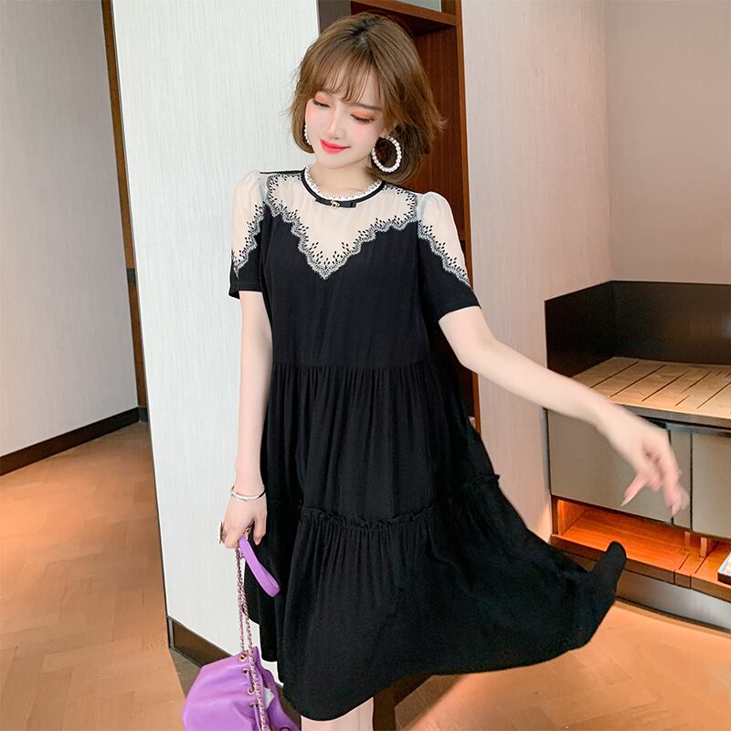 カラーレースパターンハイウェストウェストルーズAラインドレス サマースタイル 夏物 ステッチ MIUCO48786749107