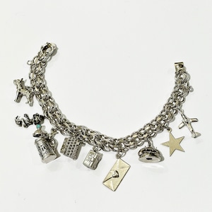 60's〜70's Vintage 14K White Gold & Sterling Charm Bracelet