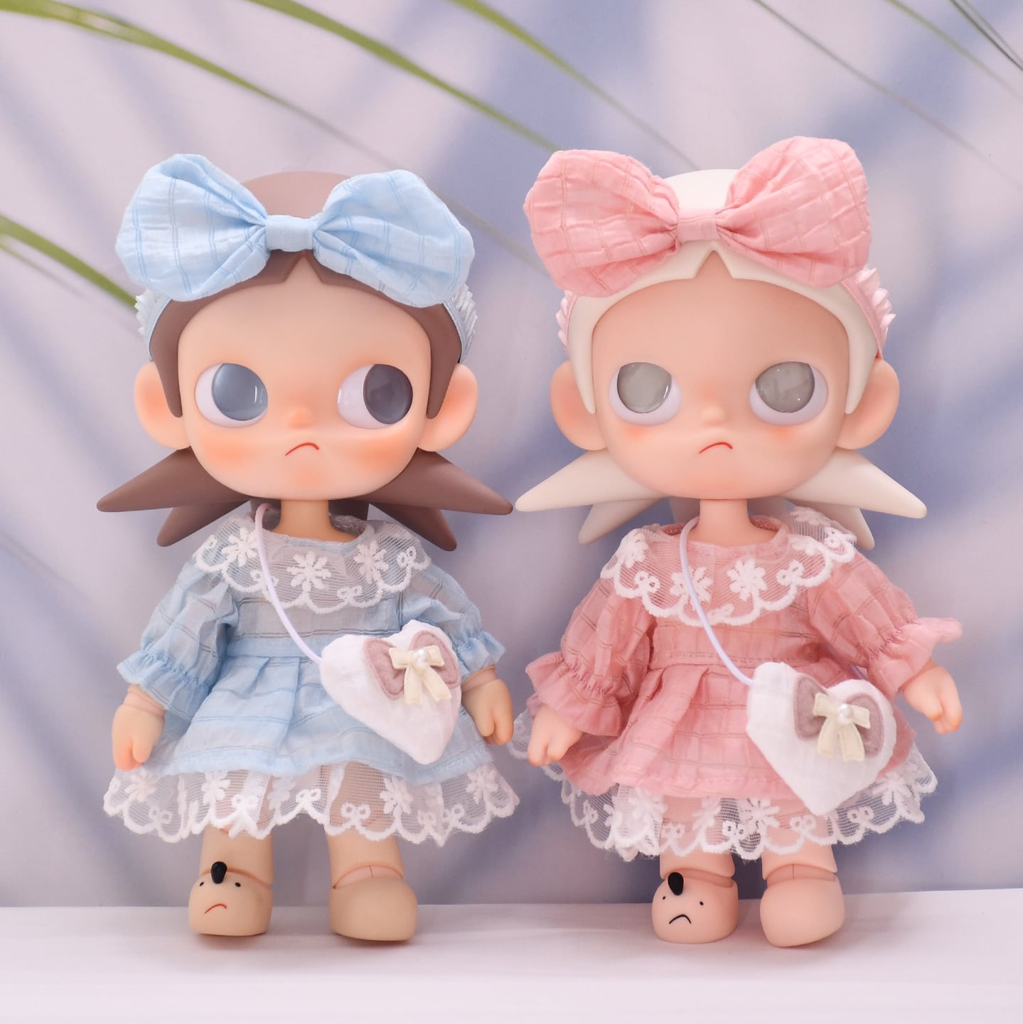 Labubu1-3代/Dimoo/Zsiga用 レースワンピース+ヘアリボン+ハートバッグ