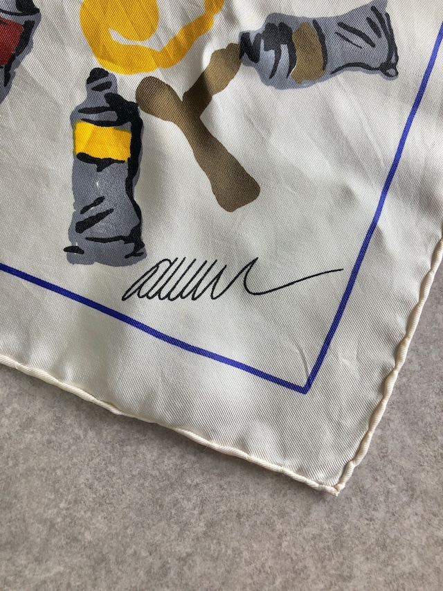 LOUIS VUITTON ルイヴィトン スカーフ ホワイト シルク 絵具 vintage ヴィンテージ オールド 6x6gie