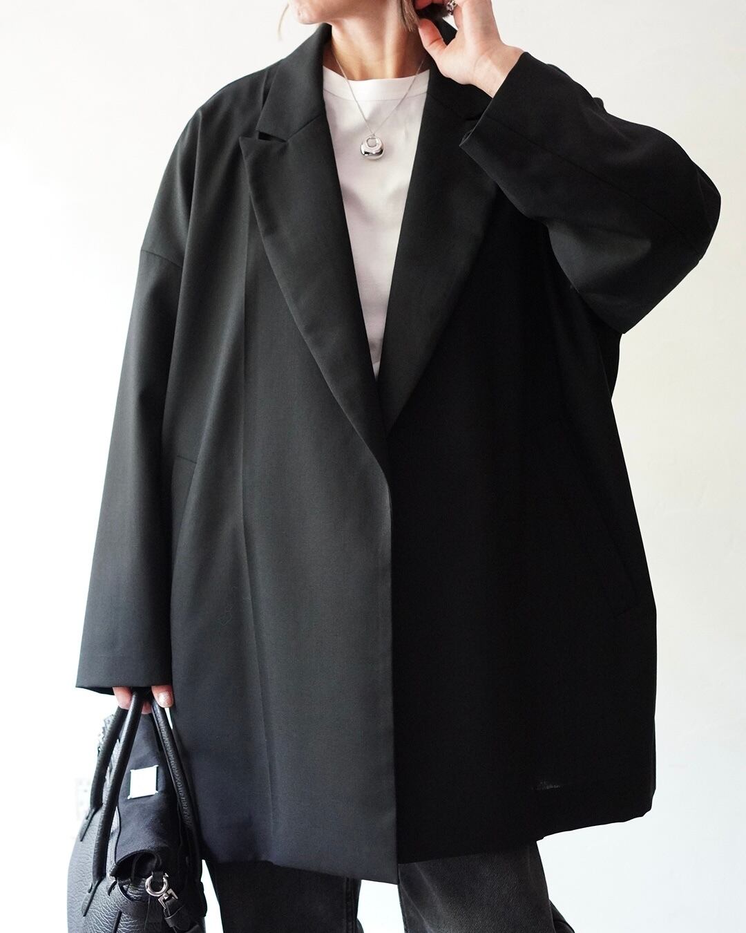 ENFOLD / CENTER-PRESS BIG-JACKET black | LA VILLA ROUGE