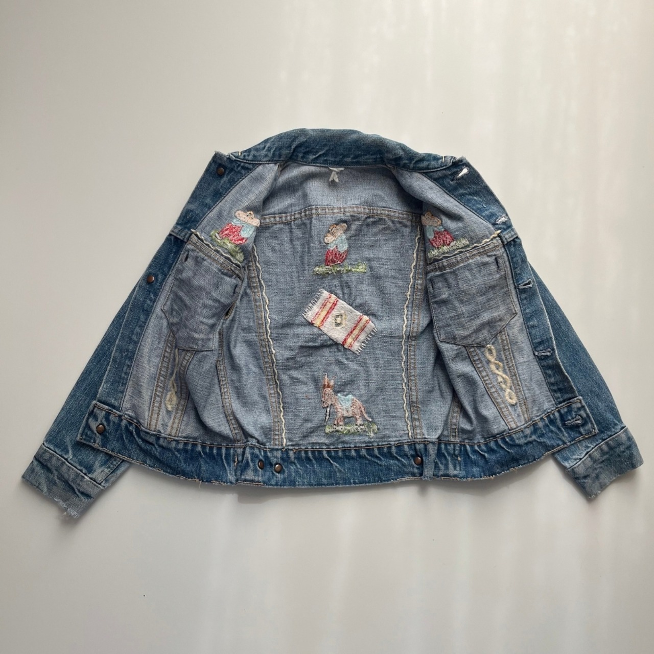 ＜VINTAGE＞Kids Embroidery Denim Jacket 7~8Y相当 (2610JK13)｜キッズ  ホースエンブロイダリー ヴィンテージ デニムジャケット - 8